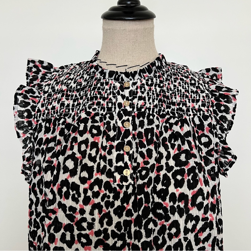 NWT Loft Leopard Print Smocked Shell - Picture 2 of 12